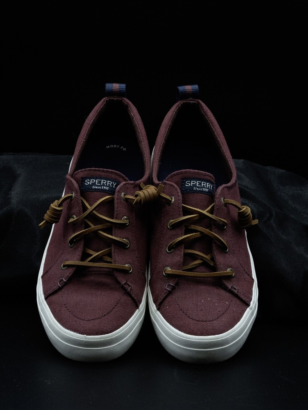 Sperry Women's Canvas Boat Shoes in Burgundy with Brown Laces